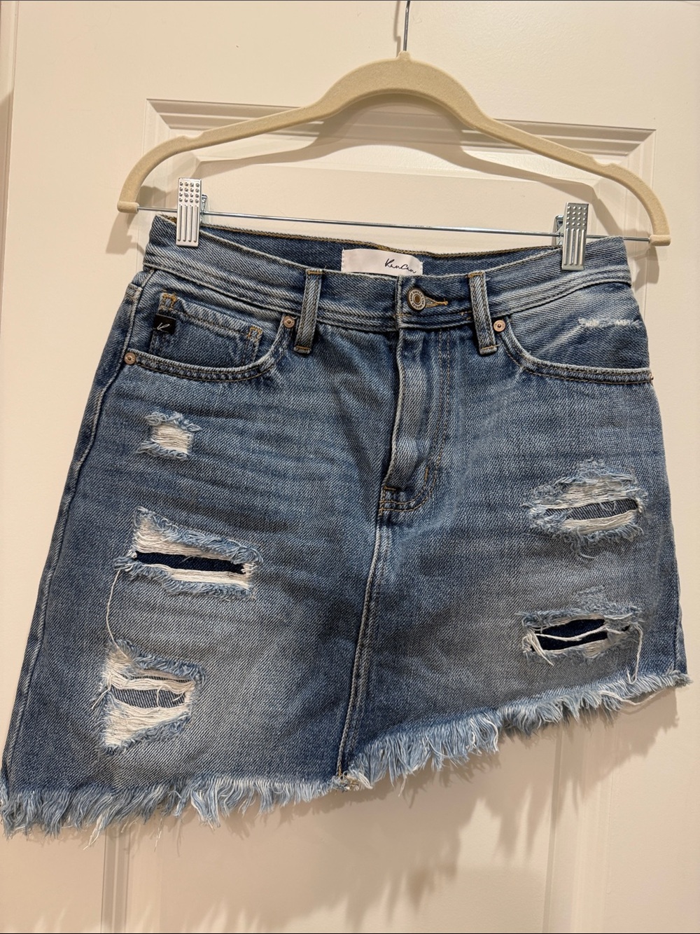 KanCan Distressed Denim Mini Skirt